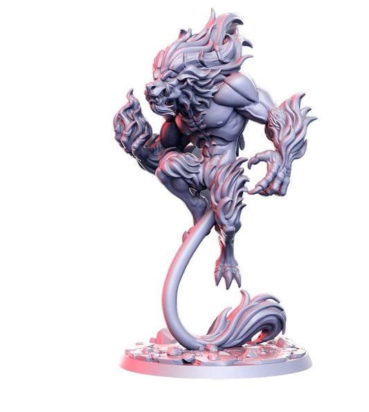 Balorgh fire demon wolf levitating on tail wolf lion mutant detailed minis for dnd figure print 3d resin 12k 32mm miniatures figures mini