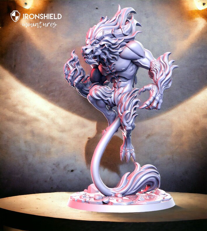 Balorgh fire demon wolf levitating on tail wolf lion mutant detailed minis for dnd figure print 3d resin 12k 32mm miniatures figures mini