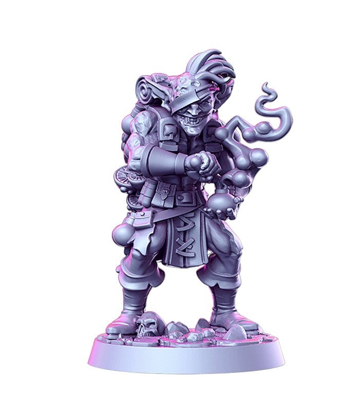 Baznazz goblin alchemist villain pirate with acid  detailed minis for dnd figure print 3d resin 12k 32mm miniatures figures mini