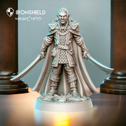 Evendil gennala elf general warrior knight detailed mini for dnd figure print 3d resin 12k 32mm miniatures figures mins