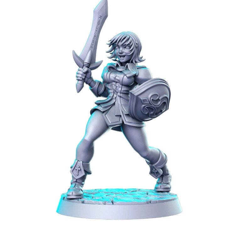 Cassandra girl knight sword and shield dnd figure print 3d resin 12k 32mm miniatures figures mini