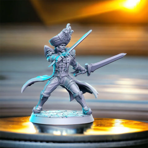 Cervantes pirat double sword master dnd figure print 3d resin 12k 32mm miniatures figures mini