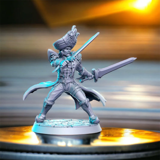 Cervantes pirat double sword master dnd figure print 3d resin 12k 32mm miniatures figures mini