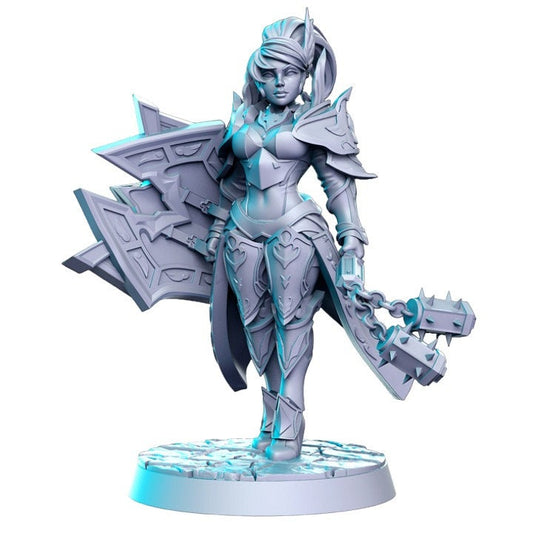 Jessenia frontline guard soldier shield woman girl dnd figure print 3d resin 12k 32mm miniatures figures mini