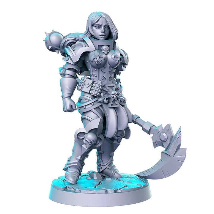 Monja armored girl warrior dnd figure print 3d resin 12k 32mm miniatures figures mini