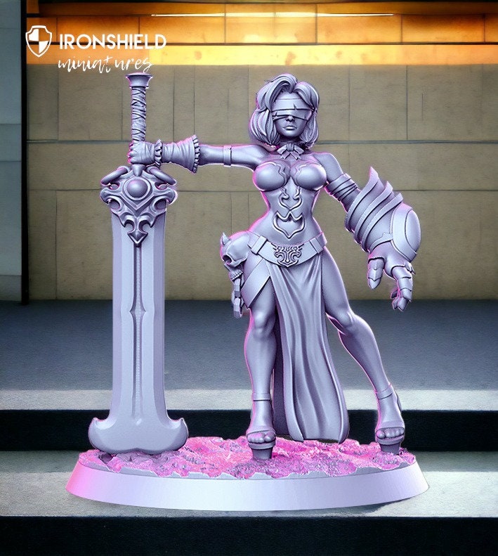 Justica the blind warrior with sword detailed mini for dnd figure print 3d resin 12k 32mm miniatures figures mins