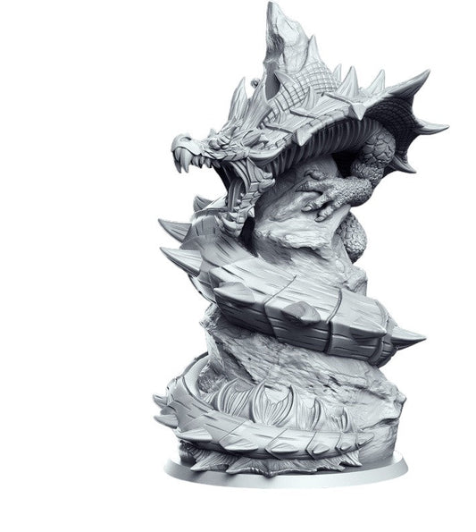 Madraxx Cave Dragon on rock snake drake detailed mini for dnd figure print 3d resin 12k 32mm miniatures figures mins