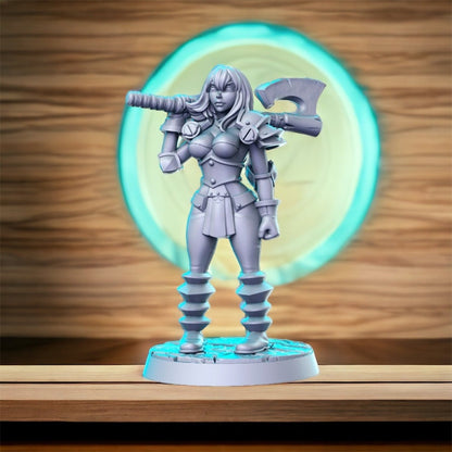 Chaos girl without helmet with axe standing dnd figure print 3d resin 12k 32mm miniatures figures mini