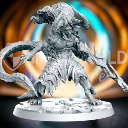 Dracowarrior demon with tail monster warrior  for dnd figure print 3d resin 12k 32mm miniatures figures mini