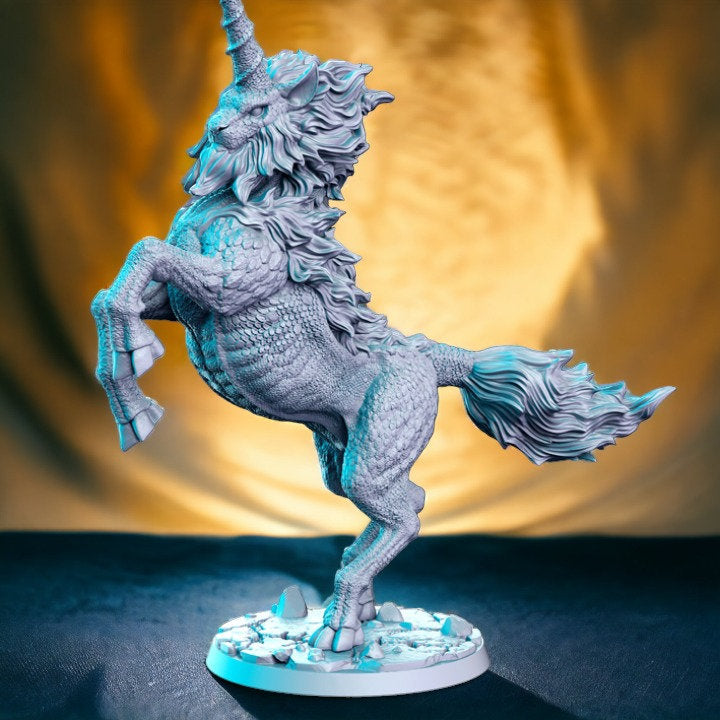 Leocorn lion with horn and dragon scales monster for dnd figure print 3d resin 12k 32mm miniatures figures mini