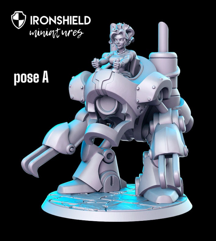 Techroid and Prissa - robot & girl warrior detailed mini for dnd figure print 3d resin 12k 32mm miniatures figures mins