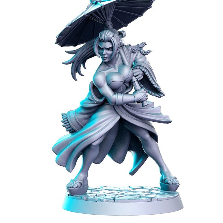 Asuka geisha assassin umbrella warrior fighter for dnd figure print 3d resin 12k 32mm miniatures figures mini