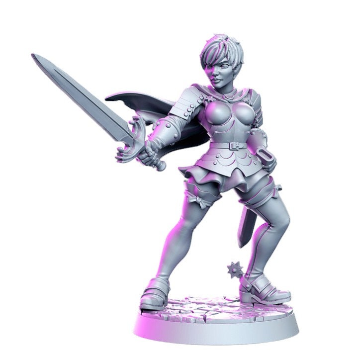 Cleto female knight warrior dagger for dnd figure print 3d resin 12k 32mm miniatures figures mini