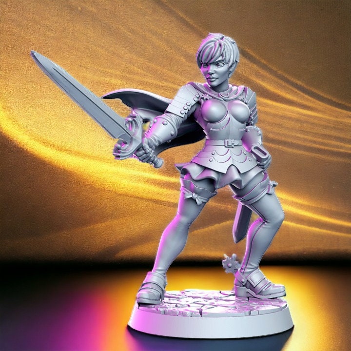 Cleto female knight warrior dagger for dnd figure print 3d resin 12k 32mm miniatures figures mini