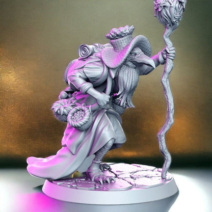 Dhrameek sage crow wanderer with a staff of power for dnd figure print 3d resin 12k 32mm miniatures figures mini