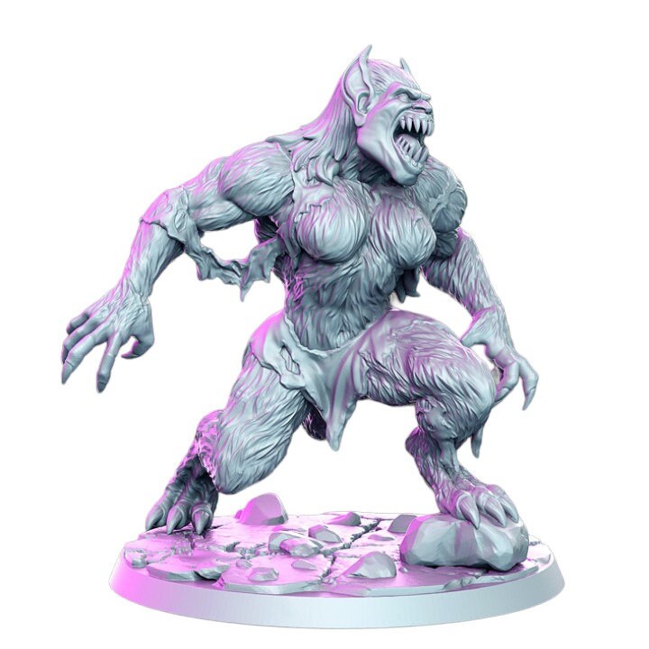 Female werebeast monster with fangs wild animal elven wolf for dnd figure print 3d resin 12k 32mm miniatures figures mini