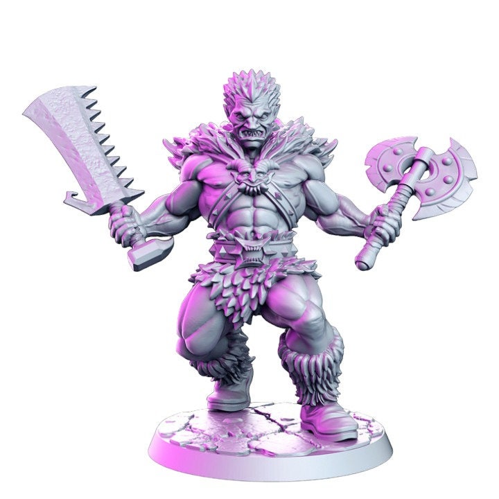 Ikari goblin barbarian blood warrior with saw and axe for dnd figure print 3d resin 12k 32mm miniatures figures mini