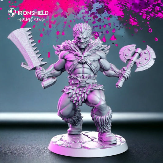 Ikari goblin barbarian blood warrior with saw and axe for dnd figure print 3d resin 12k 32mm miniatures figures mini