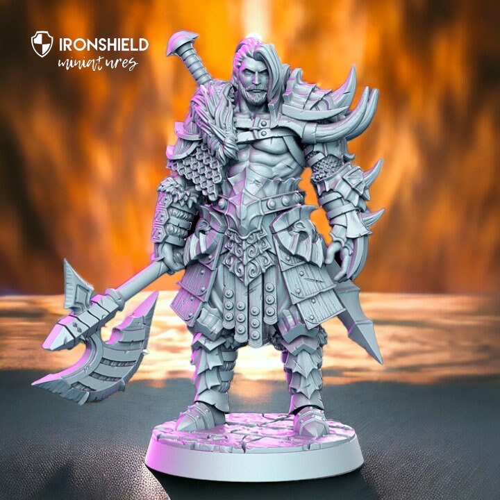 Kron berserker barbarian armed warrior axe hunter for dnd figure print 3d resin 12k 32mm miniatures figures mini