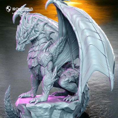 Krukhnir great dragon on a rock big figure for dnd figure print 3d resin 12k 32mm miniatures figures mini