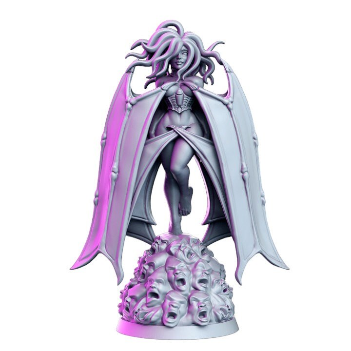 Salanith flying medusa with wings woman bat on pile of screaming faces for dnd figure print 3d resin 12k 32mm miniatures figures mini