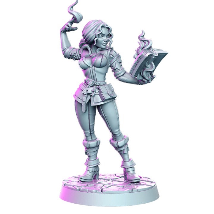 Silveria magic lady with a book of spells fire magic for dnd figure print 3d resin 12k 32mm miniatures figures mini