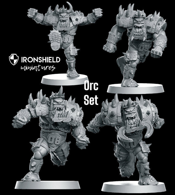 Orc Blitzer Set Fantasy Football undead warriors detailed mini for dnd figure print 3d resin 12k 32mm miniatures figures mins