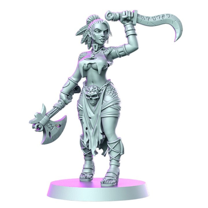 Anfi berserker girl with daggers forest wild woman warrior detailed minis for dnd figure print 3d resin 12k 32mm miniatures figures mini