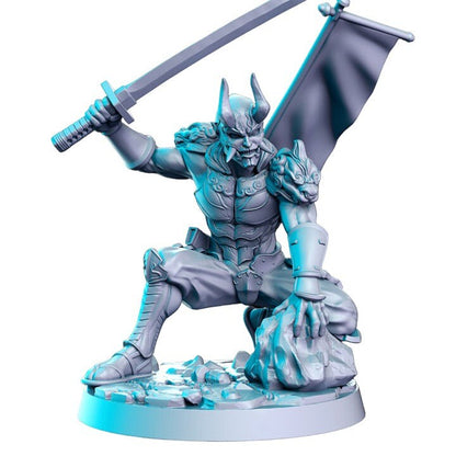 Yoshinobu demonic samurai in mash and sword katana detailed minis for dnd figure print 3d resin 12k 32mm miniatures figures mini