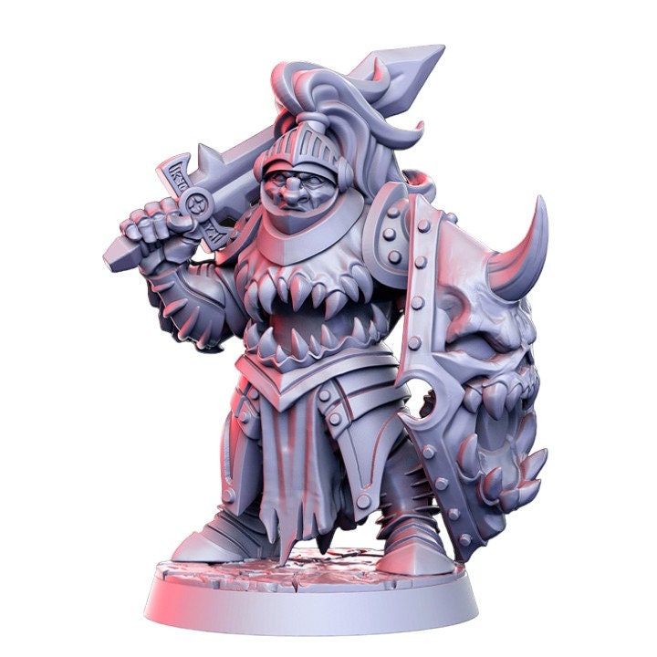 Grumm demon warrior demon jaw knight of the dark side of power detailed mini for dnd figure print 3d resin 12k 32mm miniatures figures mins