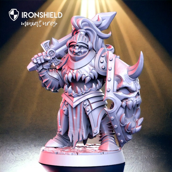 Grumm demon warrior demon jaw knight of the dark side of power detailed mini for dnd figure print 3d resin 12k 32mm miniatures figures mins