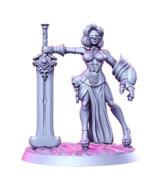 Justica the blind warrior with sword detailed mini for dnd figure print 3d resin 12k 32mm miniatures figures mins