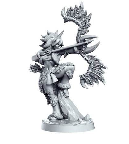 Kira warrior archer woman of the forest attacking detailed mini for dnd figure print 3d resin 12k 32mm miniatures figures mins