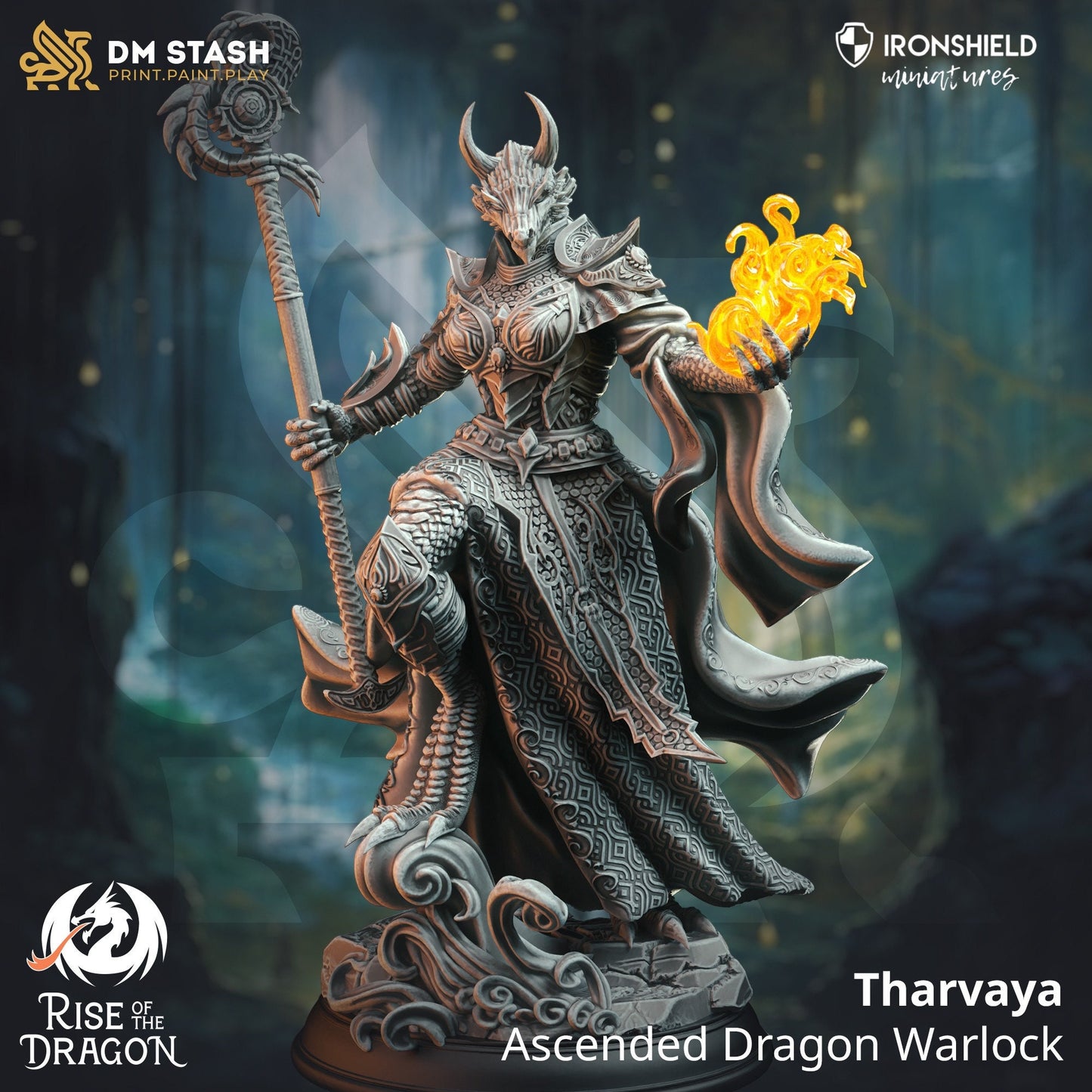 Ascended Dragon Warlock - Tharvaya Warrior figure with base print 3d 12k miniature Gift Idea mini | Dungeons & Dragons | Tabletop | DM Stash