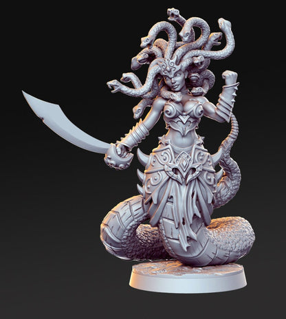 Medusa Female serpent woman snake with saber detailed mini for dnd figure print 3d resin 12k 32mm miniatures figures mins