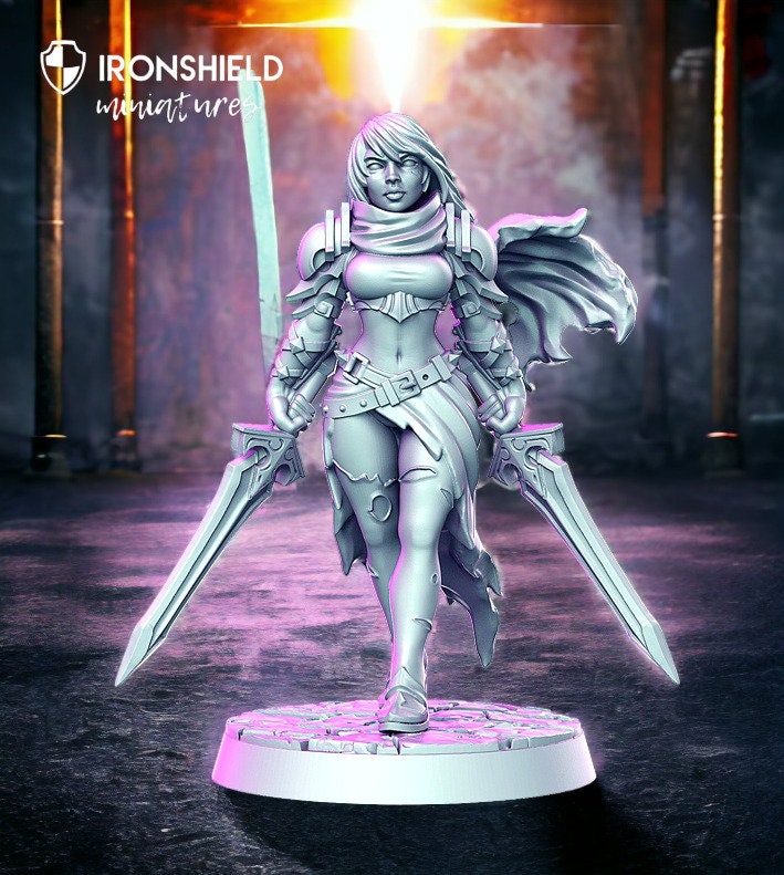 Melisa Female fighter brave dagger warrior detailed mini for dnd figure print 3d resin 12k 32mm miniatures figures mins