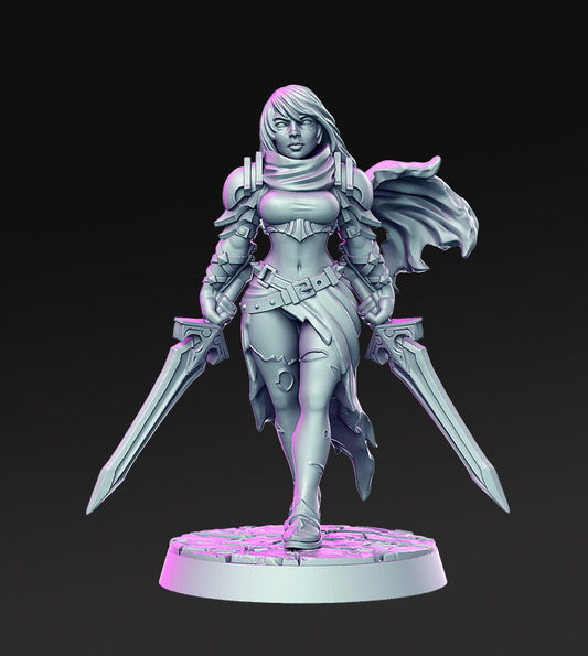 Melisa Female fighter brave dagger warrior detailed mini for dnd figure print 3d resin 12k 32mm miniatures figures mins