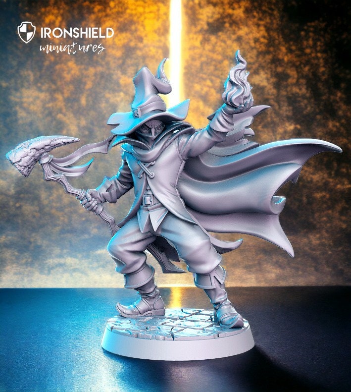 Nevin Wizard sorcerer lord of fire detailed mini for dnd figure print 3d resin 12k 32mm miniatures figures mins