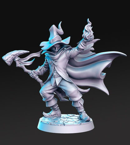 Nevin Wizard sorcerer lord of fire detailed mini for dnd figure print 3d resin 12k 32mm miniatures figures mins