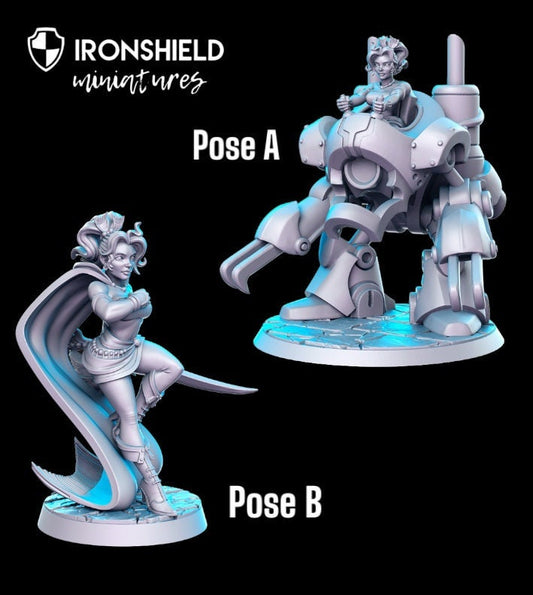 Techroid and Prissa - robot & girl warrior detailed mini for dnd figure print 3d resin 12k 32mm miniatures figures mins