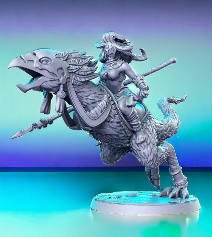 Rider of Loss - dino hunter girl for dnd figure print 3d miniature miniatures | Gift Idea | Dungeons and Dragons | Tabletop | RN Estudio