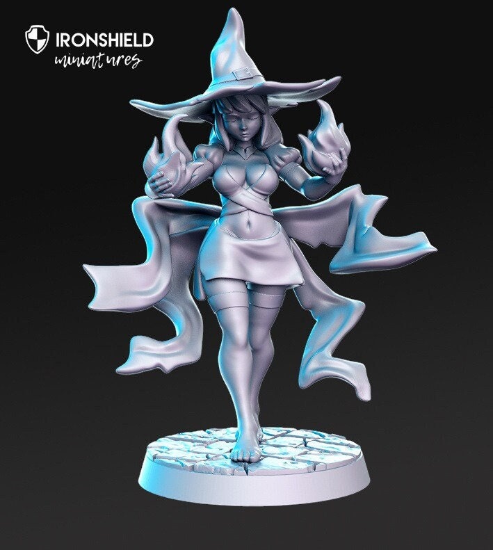 Veena - Elf Mage Fire Lady detailed mini for dnd figure print 3d 32mm 12k miniatures Gift Idea | Dungeons and Dragons | Tabletop