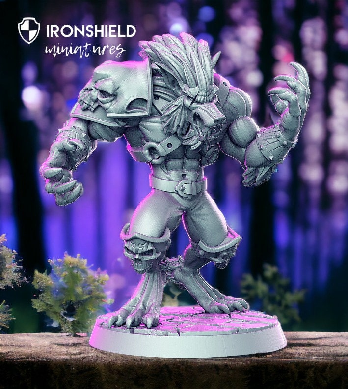 Willveris Werewolf warrior hunter mini for dnd figure print 3d 12k miniature 32mm miniatures Gift Idea | Dungeons and Dragons | Tabletop