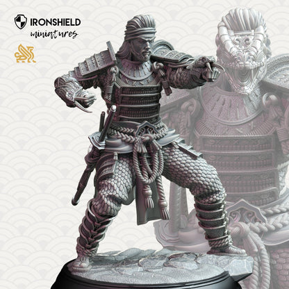 Samurai of the Serpent - Kazuhira Orochi Figure + Base print 3d 12k miniature Gift Idea | Dungeons & Dragons | Tabletop | DM Stash