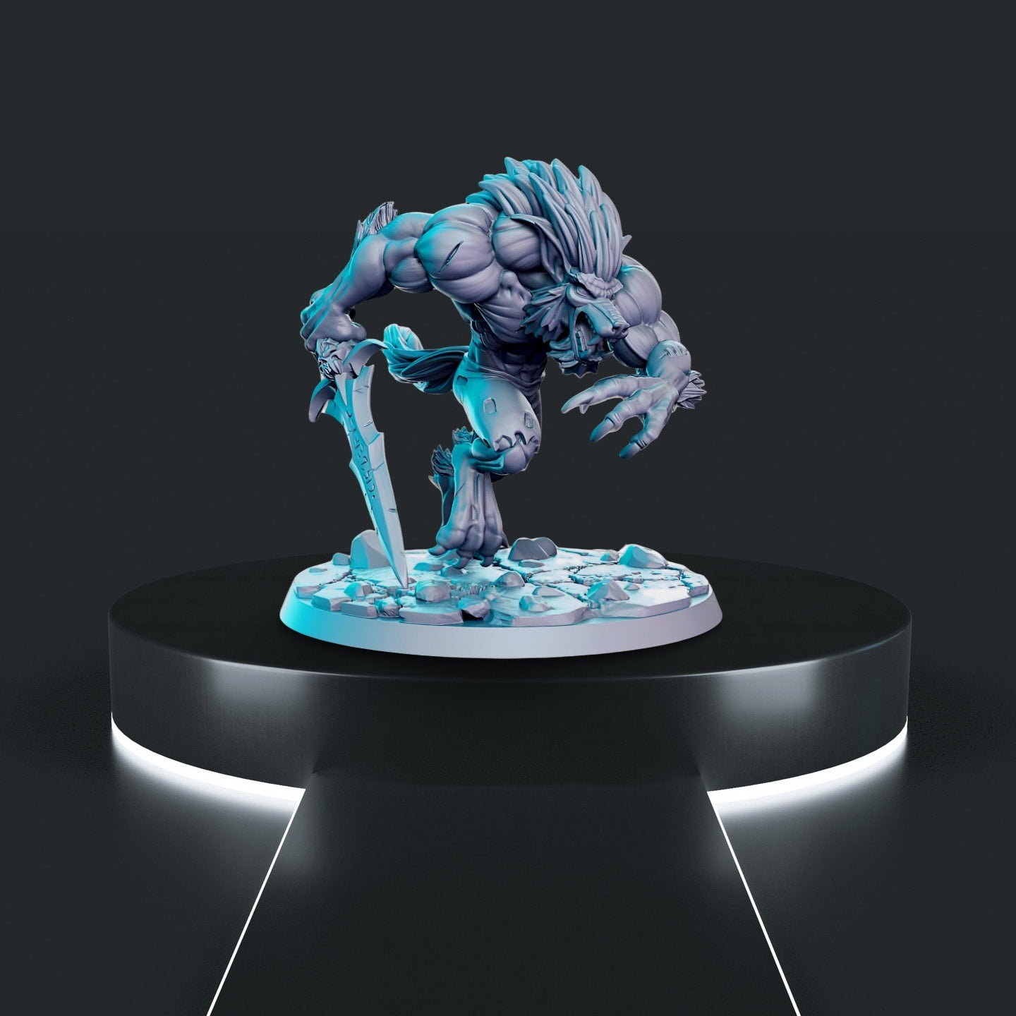 Moonfang werewolf swordfighter beast creature for dnd figure print 3d resin 12k 32mm miniatures figures mini