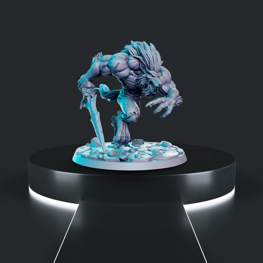 Moonfang werewolf swordfighter beast creature for dnd figure print 3d resin 12k 32mm miniatures figures mini