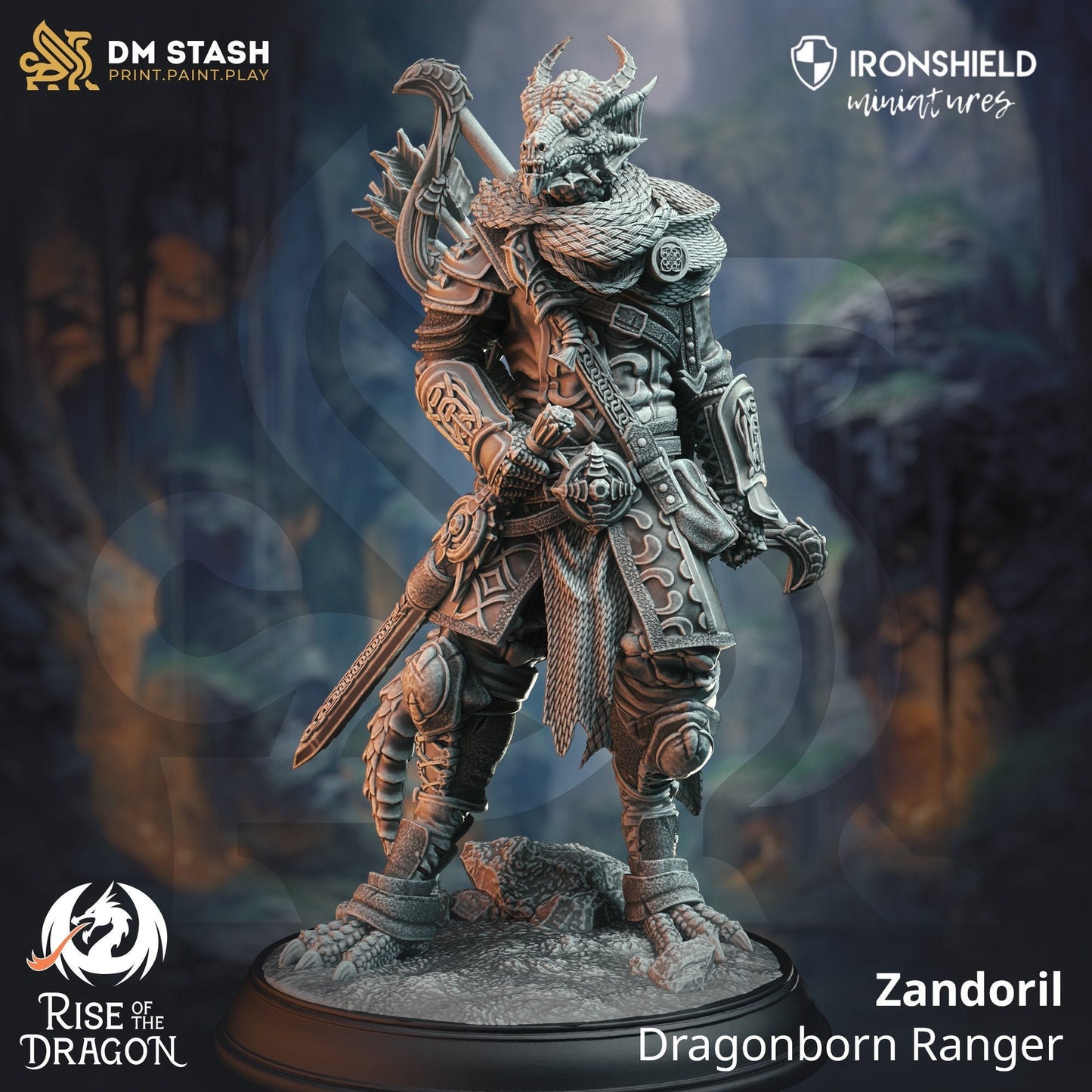 Dragonborn Drakewarden Ranger - Zandoril Archer figure with base print 3d 12k miniature Gift Idea mini Dungeons & Dragons Tabletop  DM Stash