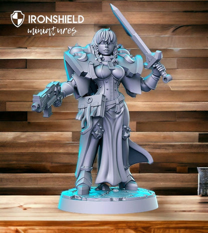 Monja 13 - woman knight with gun for dnd figure + base print 3d miniature | Gift Idea | Dungeons and Dragons | Tabletop | RN Estudio