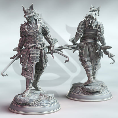 Kenshi Kitsune - Samurai of the Fox 12k Figure + base print 3d RPG miniature Gift Idea mini | Dungeons & Dragons | Tabletop | DM Stash