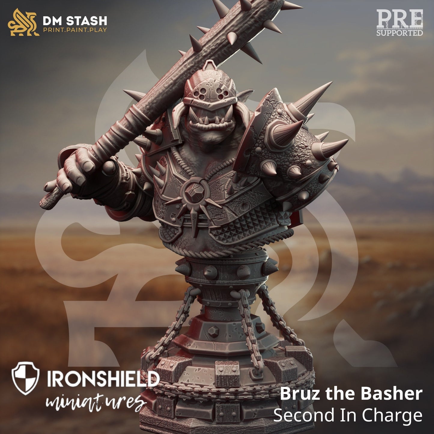 BUST: Orc War Captain - Bruz the Basher - 120mm tall - figure print 3d 12k miniature Gift Idea | Dungeons and Dragons | Tabletop | DM Stash